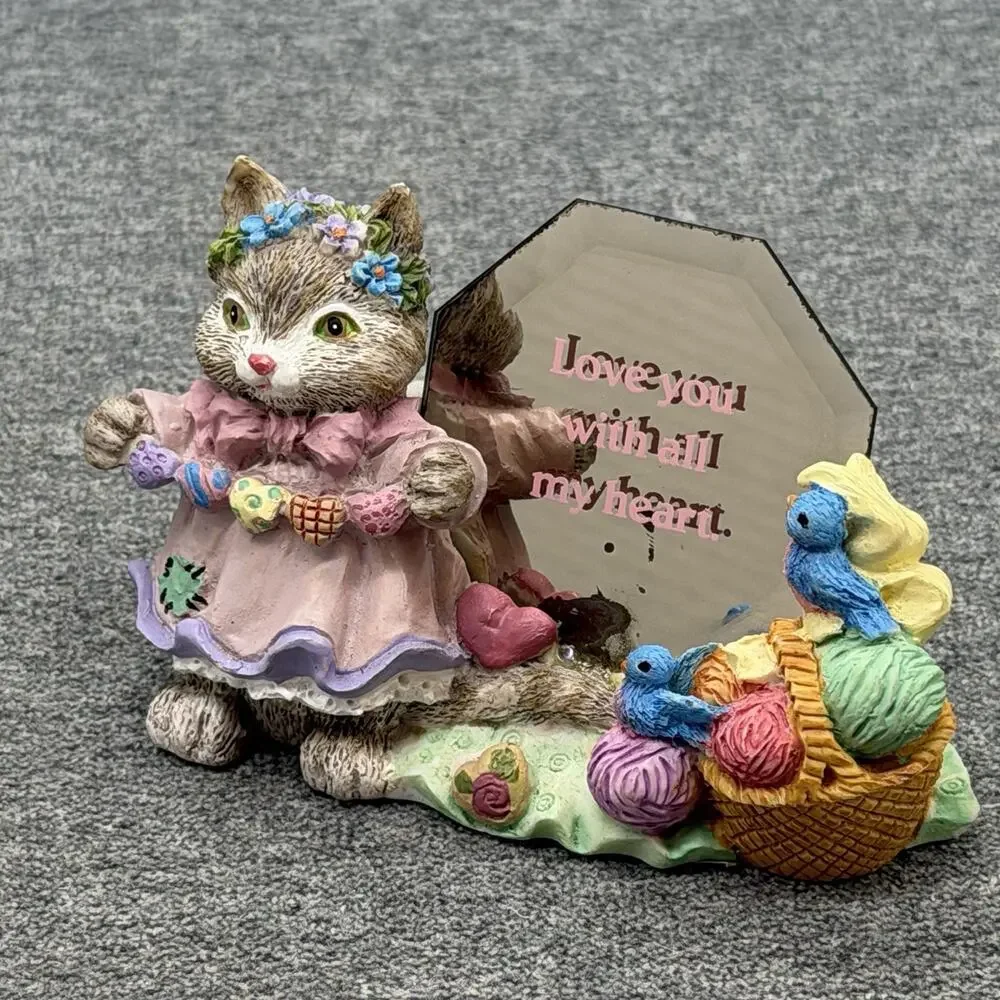Cheerful Reflections Mirrored Trinket Cat Blue Birds Love You With All My Heart